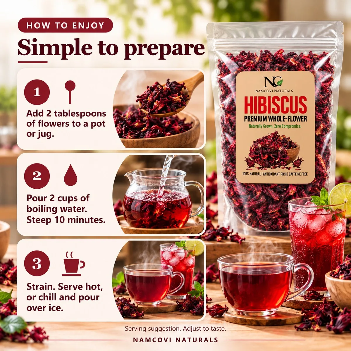How to prepare: 2 tablespoons of flowers, 2 cups of boiling water, steep 10 minutes, strain